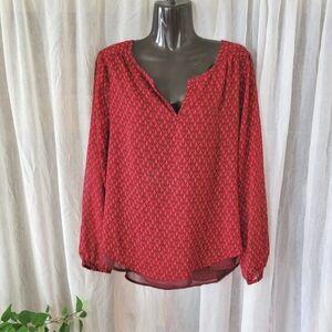 Lucky Brand Bohemian Maroon Red Sheer blouse